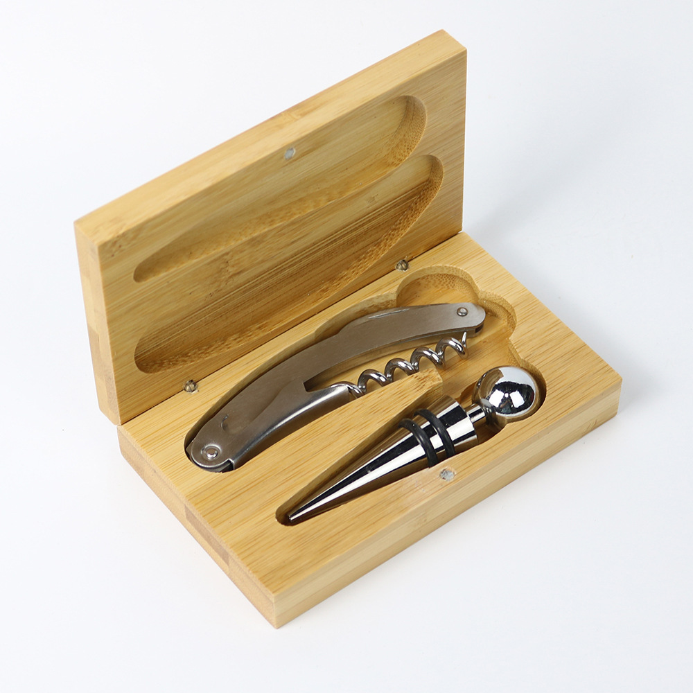 Bamboo Box Red Wine Opener Barware Small Set Home Tool Customizable Logo Promotional Opening Gift