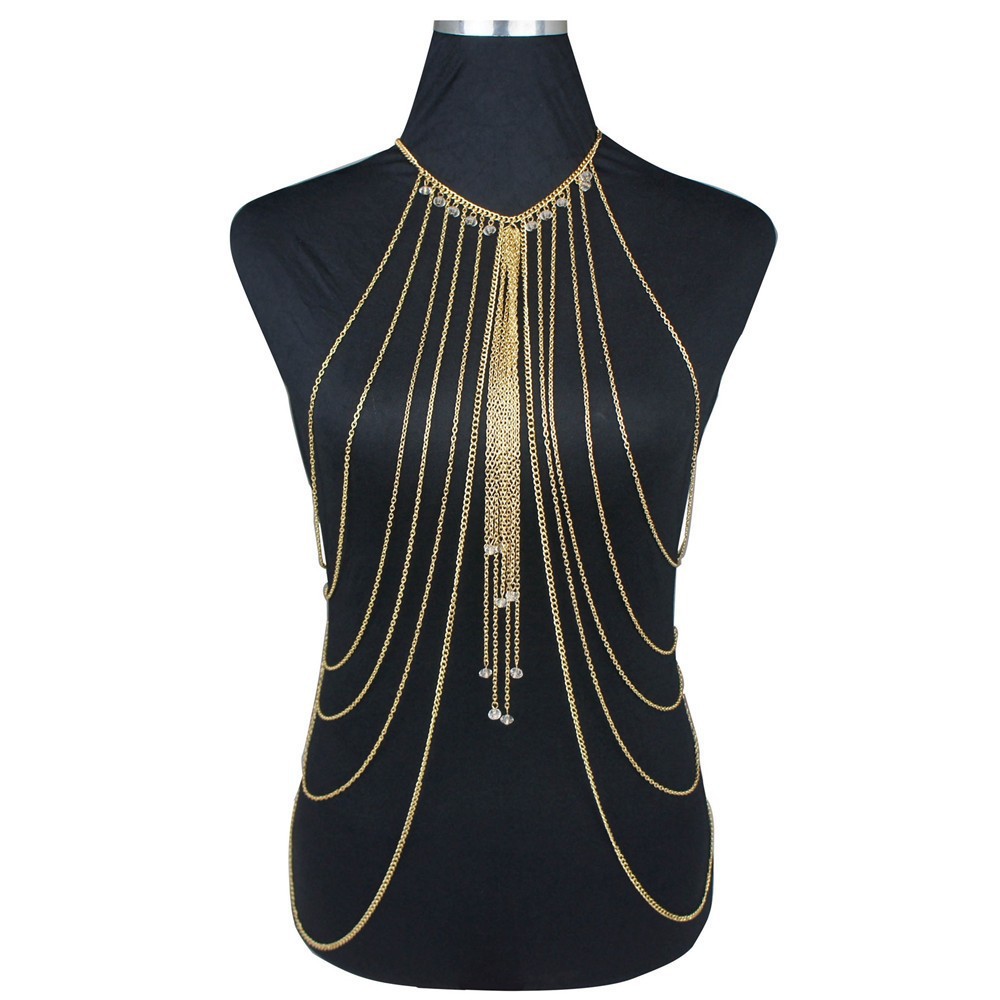 New Sexy Crystal Multi-Layer Tassel Long Necklace Body Chain Beauty Body Chain Women