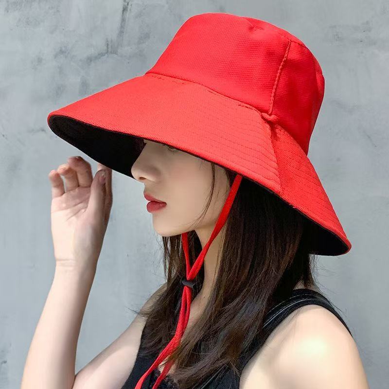 Summer New Outdoor Quick-Dry Hiking Hat for Women, Drawstring Sun Protection Fisherman Hat, Denim Hat, Face Slimming, Embroidered Basin Hat