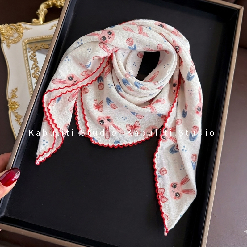 58*58 cotton linen small square scarf, fresh floral neck protection small scarf for girls, hair band