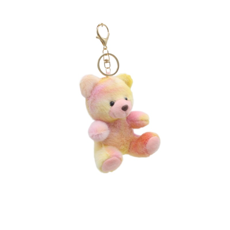 Cute Rainbow Bear Keychain Charm Plush Toy Sitting Bear Plush Advertising Promotional Gift Doll Toy