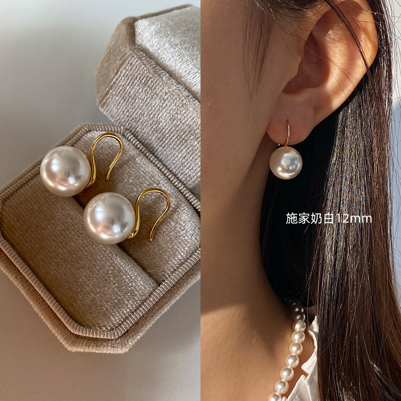 925银 · 施家奶白-12MM【S925银-金色耳钩】