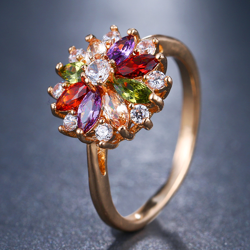 Colorful zircon ring women copper ring micro-set zircon luxury jewelry