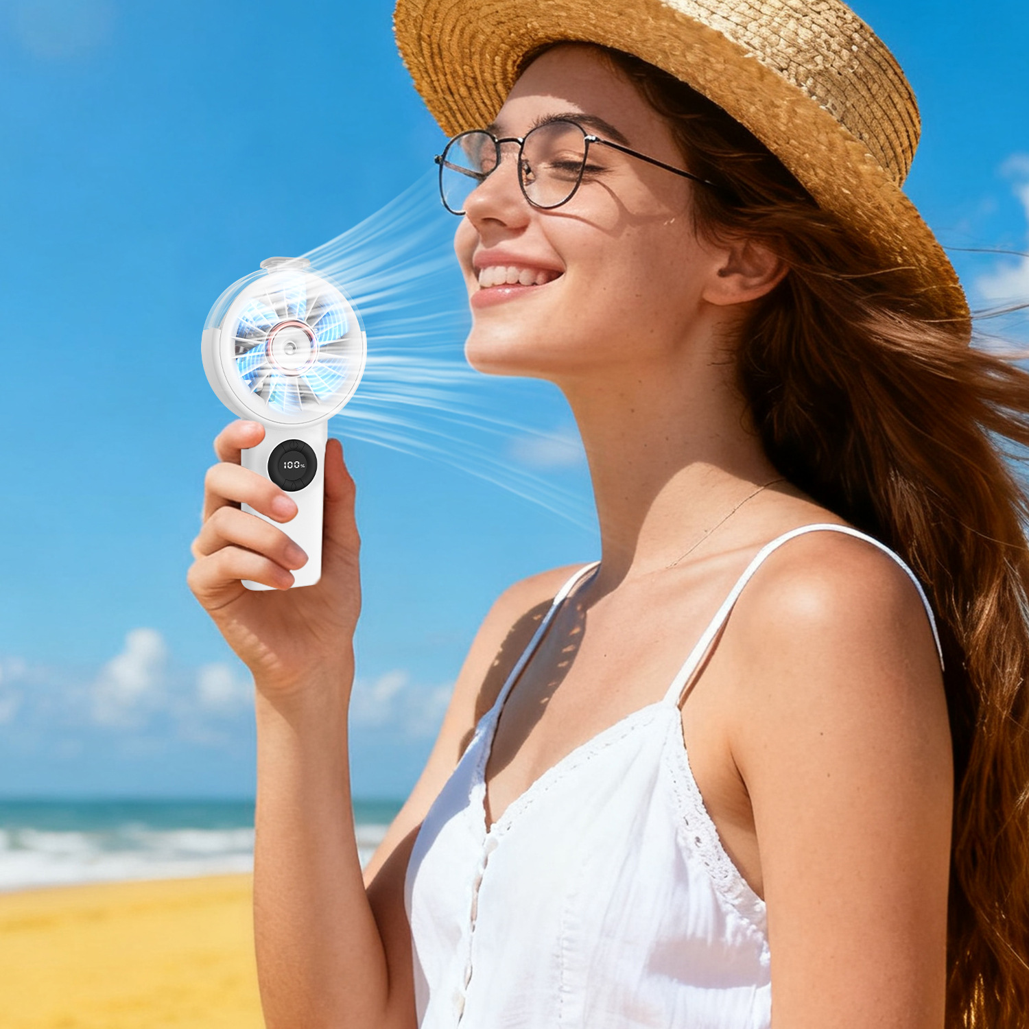 New Spray Fan Strong Wind Humidification Cooling Handheld Small Fan Portable Reverse Charging Desktop Fan