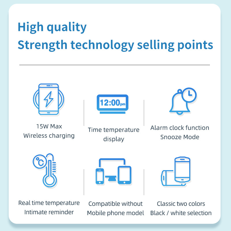 2026 New 15W Clock Alarm Wireless Charger Phone Stand Wireless Fast Charger Thermometer Wireless Charger