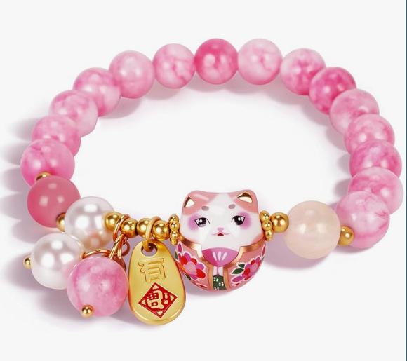 New New Chinese Style Ceramic Maneki Neko Bracelet Blue Jade Beaded Bracelet Cartoon Cute Jewelry