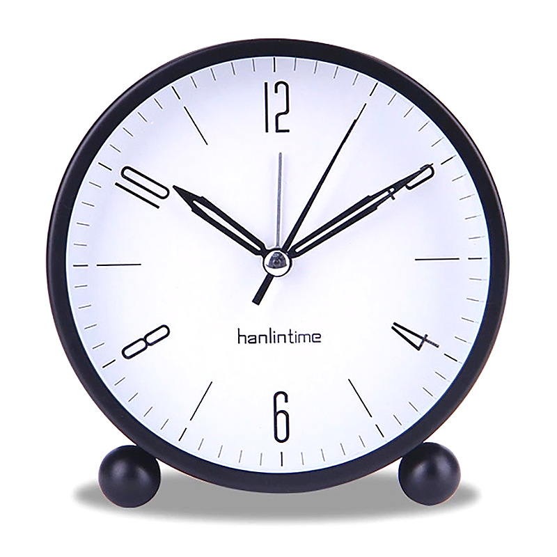 Modern Simple Digital 4-inch Round Metal Alarm Clock Desk Clock Silent Sweep Second Night Light Clock