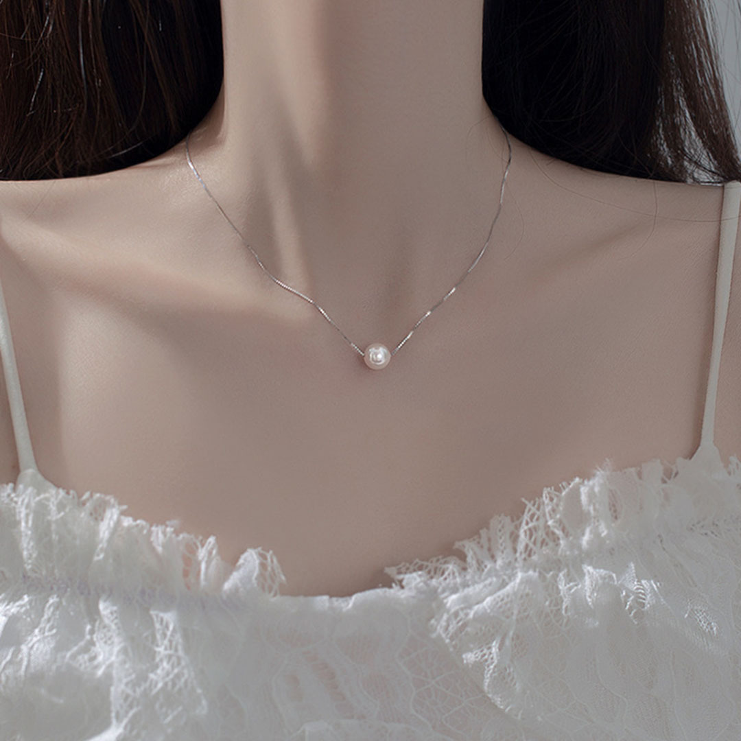 S925 Sterling Silver Single Bead Lulutong Necklace Women Commute Strong Light Natural Freshwater Pearl Pendant Summer