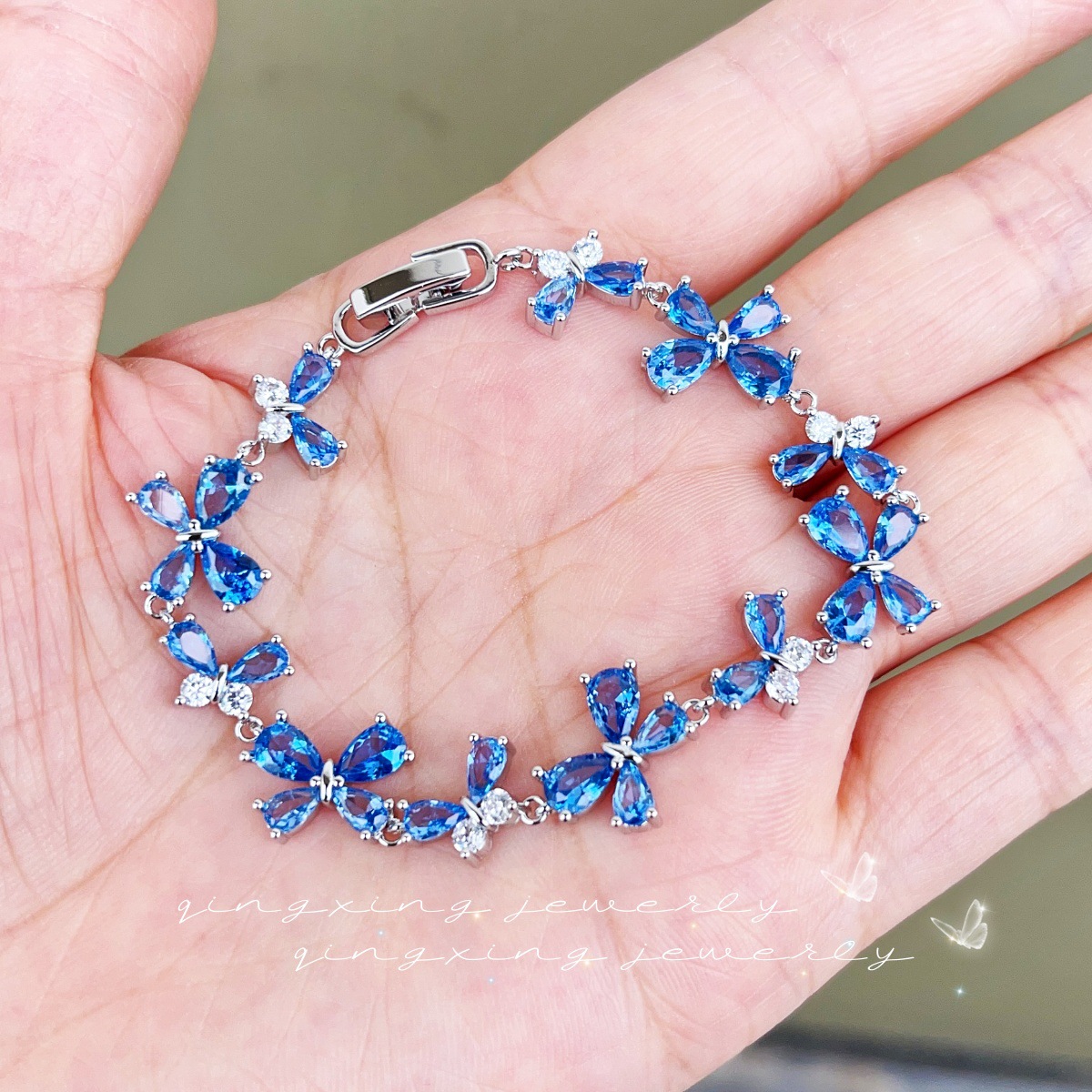 Butterfly Olive Green Zirconia Bracelet Exquisite Red Corundum Light Sea Blue Spinel Hand Jewelry