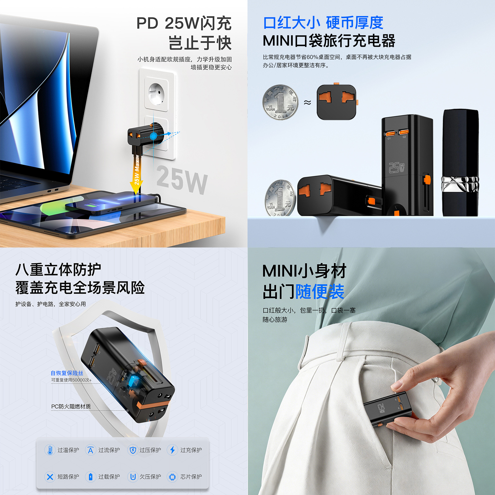 Pocket Travel Mini Converter Socket Lipstick PD25W GaN Adapter Plug Charger Fast Charging Converter
