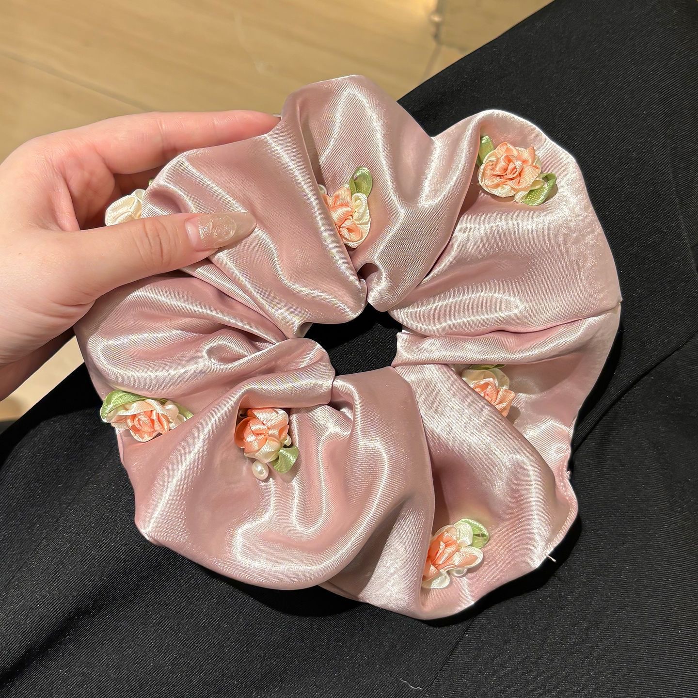 90#春日物语粉色立体玫瑰缎面约19cm