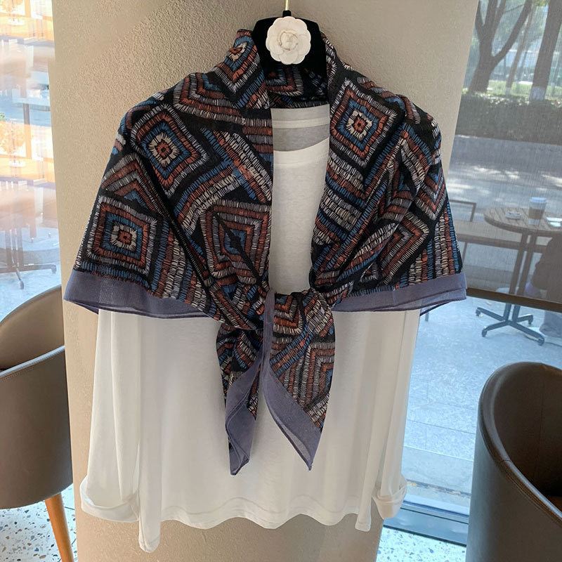 【110*110 versatile sunscreen shawl】printed square scarf for women, summer silk-cotton scarf