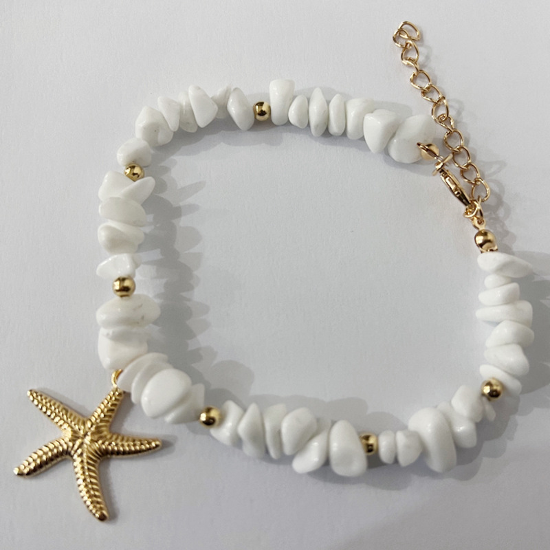 Rongshang Small Crushed Stone Starfish Anklet Irregular White Natural Stone Beach Anklet for Women Accessory