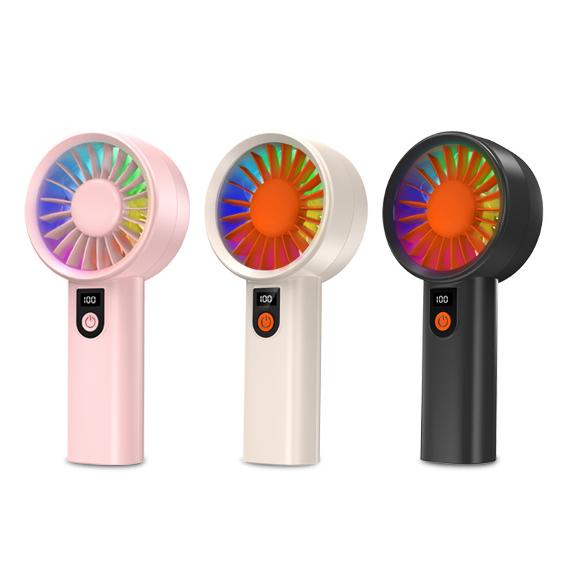 2026 New Handheld Small Fan Outdoor Portable High Speed Wind Colorful LED Light Silent Mini Charging Fan
