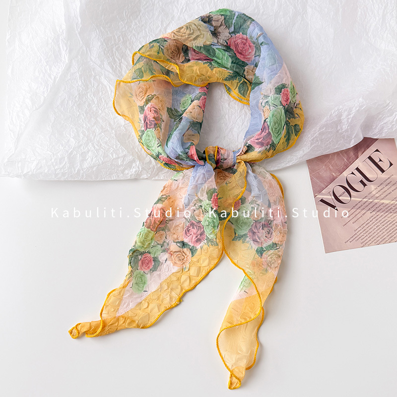 多彩月季菱形压皱-黄框 · 34X110cm