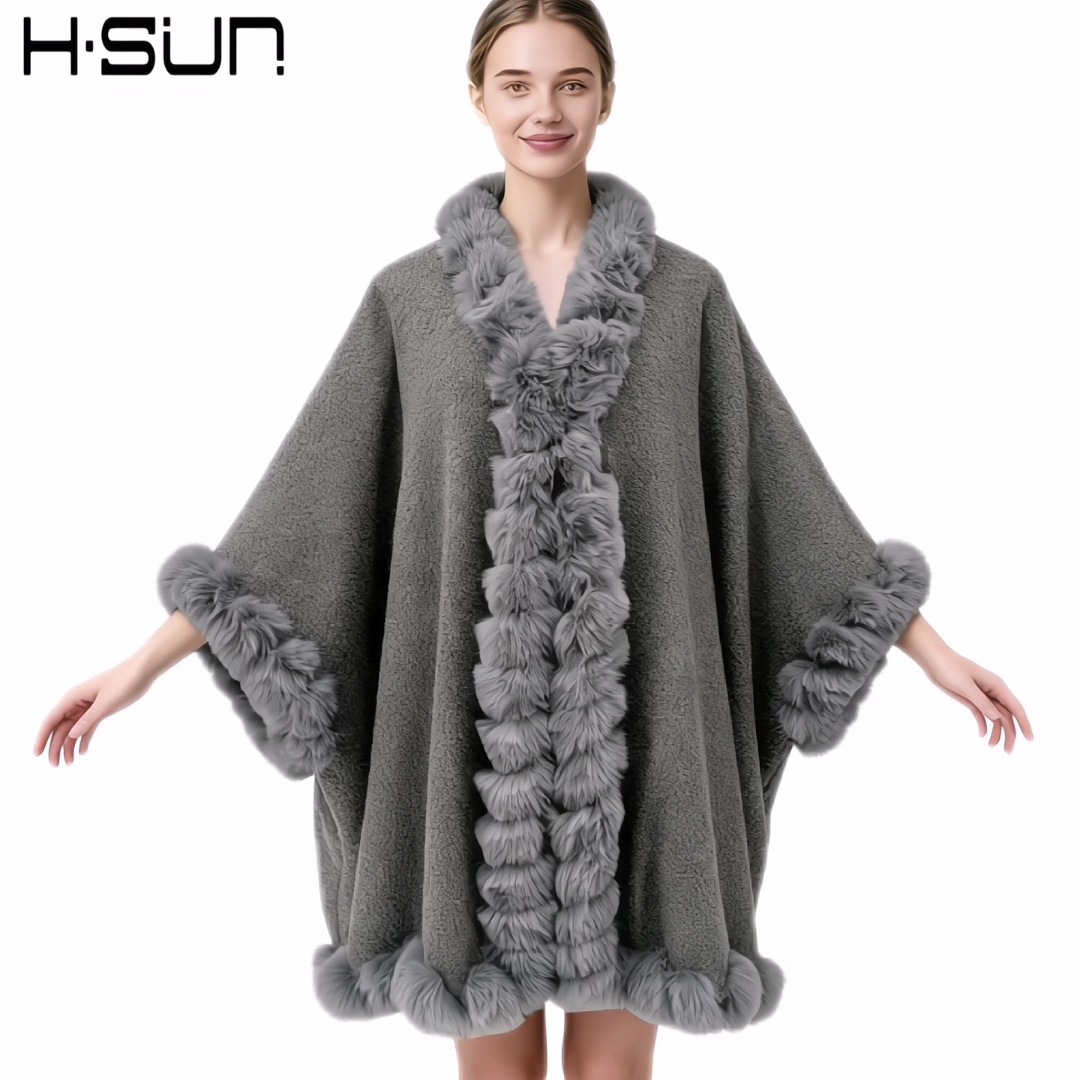 Autumn and Winter New Black Imitation Rabbit Fur Women's Shawl