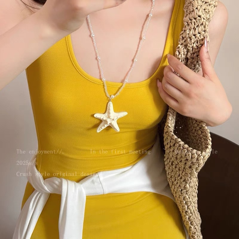 Seaside resort style natural shell bead adjustable necklace hand-woven rope sweet style collarbone chain