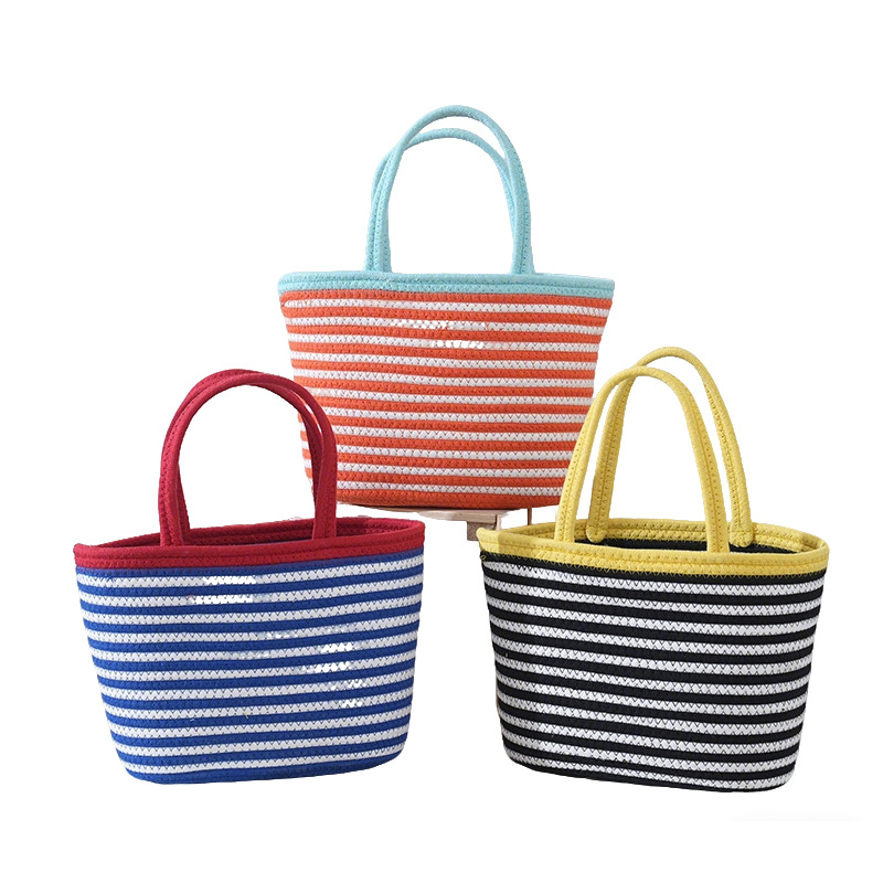 Cotton Handbag Large Capacity Women's Handmade Woven Basket Bag Spring Summer Vacation Outing Handbag Commute Bag