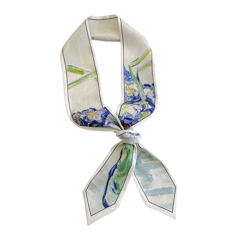 Spring and summer thin narrow ribbon, bag oil painting style small ribbon long scarf, belt, hairband