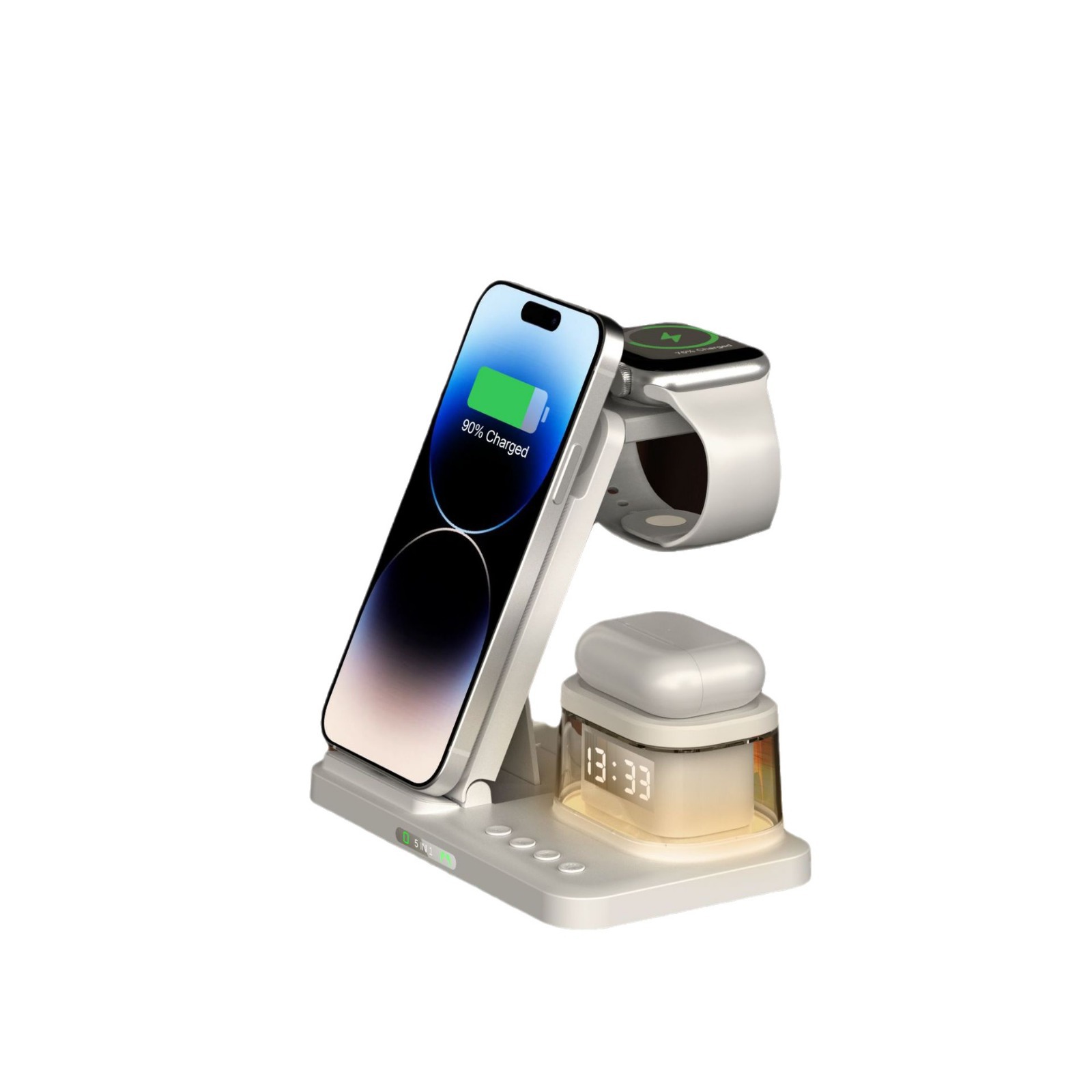 2026 5-in-1 Clock Night Light Wireless Charger 15W Fast Charge Wireless Charger Foldable Multifunctional Charging Stand