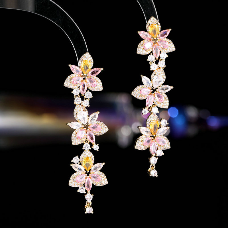 s925 Silver Needle Super Fairy Zircon Inlaid Face-Shaping Earrings Long Tassel Flying Butterfly Earrings