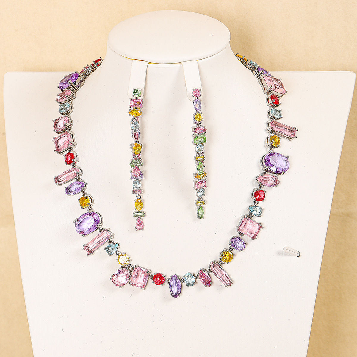 Set micro-set zircon necklace bracelet s925 silver needle earrings colorful