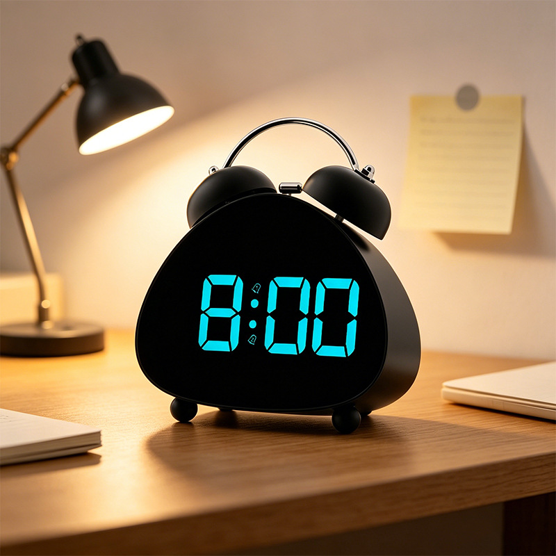 New bedside table plug-in LED electronic alarm clock triangle bedroom loud large screen ringing electronic alarm clock