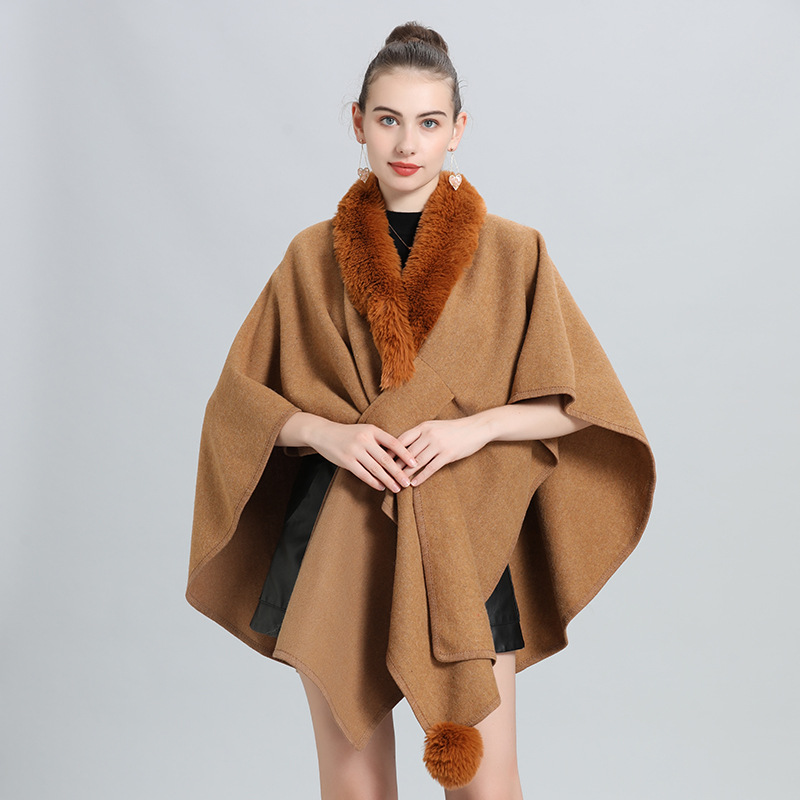 Live Hot Autumn Winter New Scarf Shawl Cape Fur Collar Fur Ball Knitted Cardigan Cape Shawl 0962#