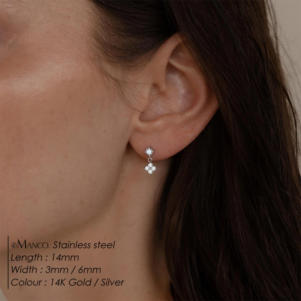 eManco Zircon Four-Leaf Clover Flower Ear Studs Women's Simple Zircon Flower Pendant Daily