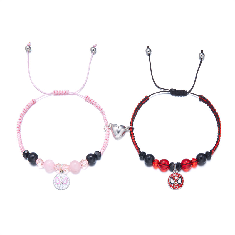 TKkt Cat Spider-Man New Heart-shaped Magnetic Bracelet Hand-woven Braided Rope Beaded Hand Jewelry