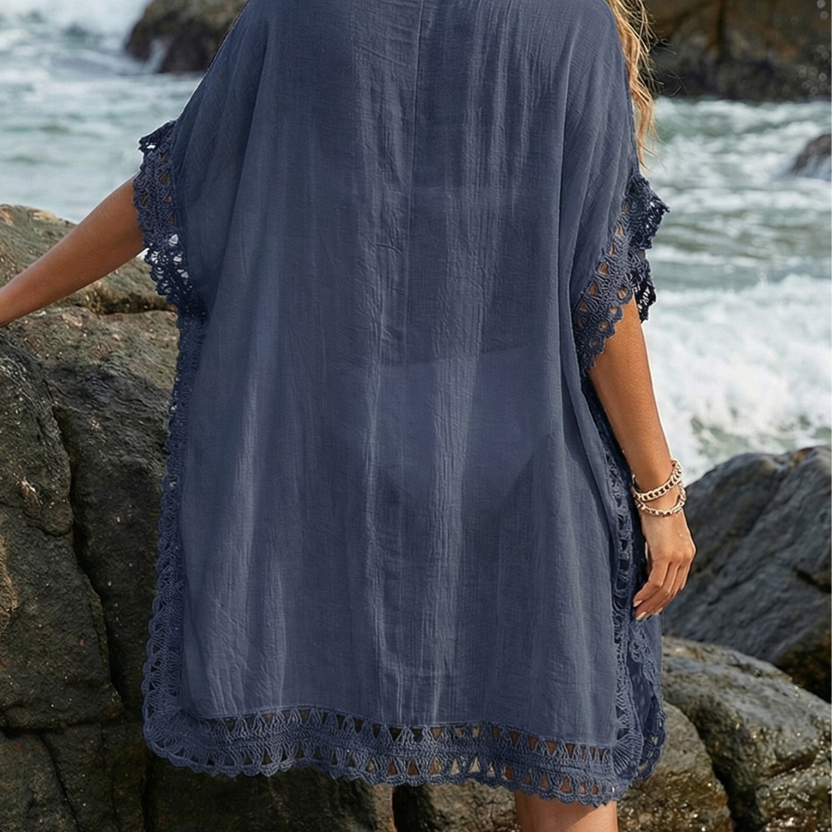Women's Dress Beach Dress Hand-Crocheted Lace-Up Loose Beach Bikini Cover-Up