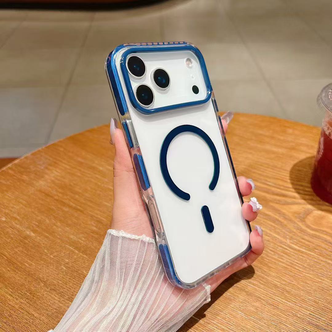 Japan and Korea good quality compatible with Apple 17 two-color 2.0 acrylic half ring magnetic wireless charging phone case