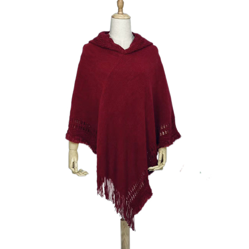 Autumn Winter Hooded Women Fringe Plus Size Knit Top New Imitation Cashmere Cape Shawl