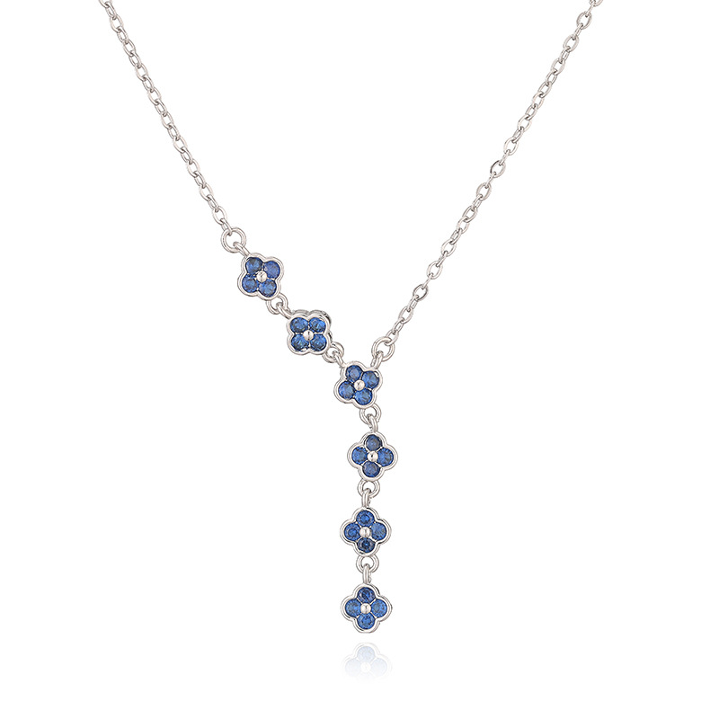 Copper Inlaid Colorful Diamond Four-Leaf Clover Necklace Unique Super Shiny Four-Leaf Flower Tassel Clavicle Chain Choker