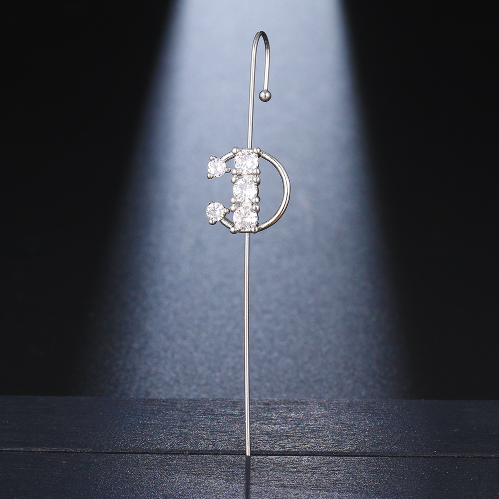 Fairy copper zircon platinum piercing ear needle surround ear cuff oblique line earrings women