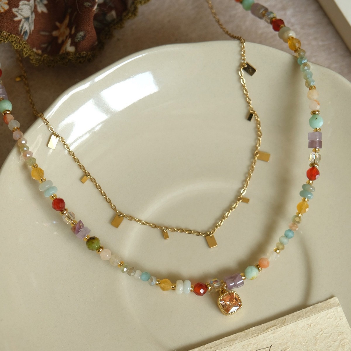 「Rainbow Dance」Rainbow bead necklace, collarbone chain, new summer dopamine neck chain