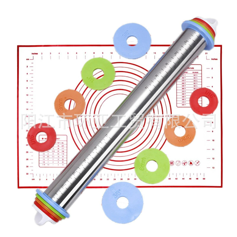 Household Adjustable Stainless Steel Rolling Pin Thickness Scale Dough Skin Kneading Tool Plastic