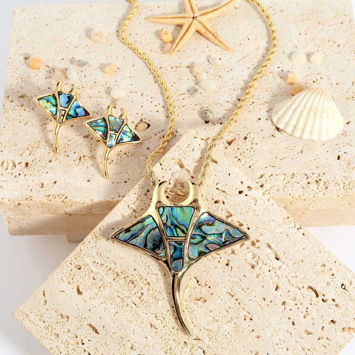 Summer Abalone Shell Applique Necklace Jewelry Set Women's Two-Piece Set