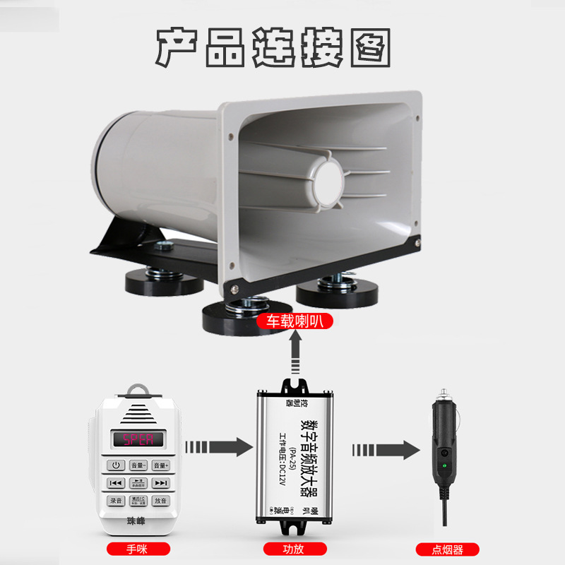 12-24V Bluetooth vehicle amplifier outdoor selling shouting horn recording shouting high power propaganda speaker