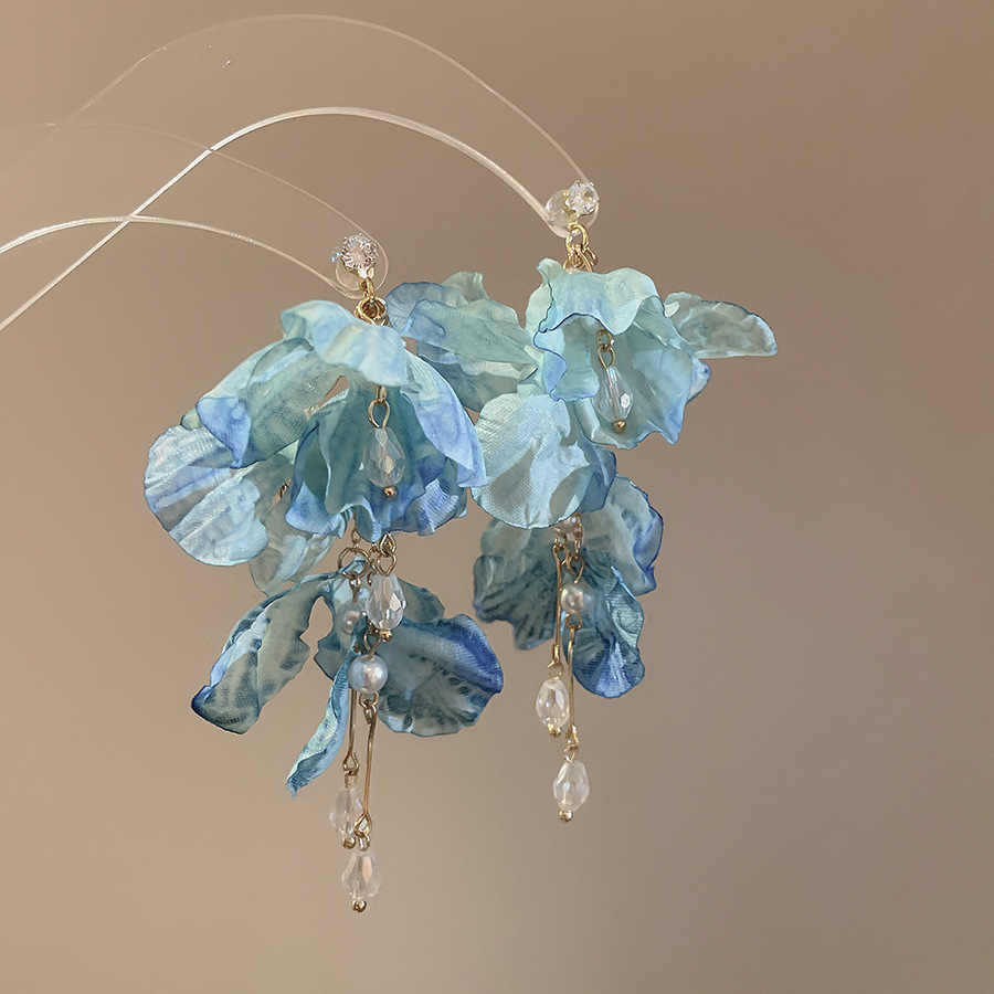 蓝色花朵流苏耳环