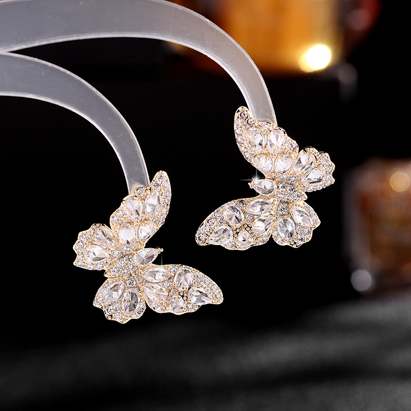 Heavy Craft Earrings Color Zircon Earrings for Women s925 Silver Needle Delicate Butterfly Earrings