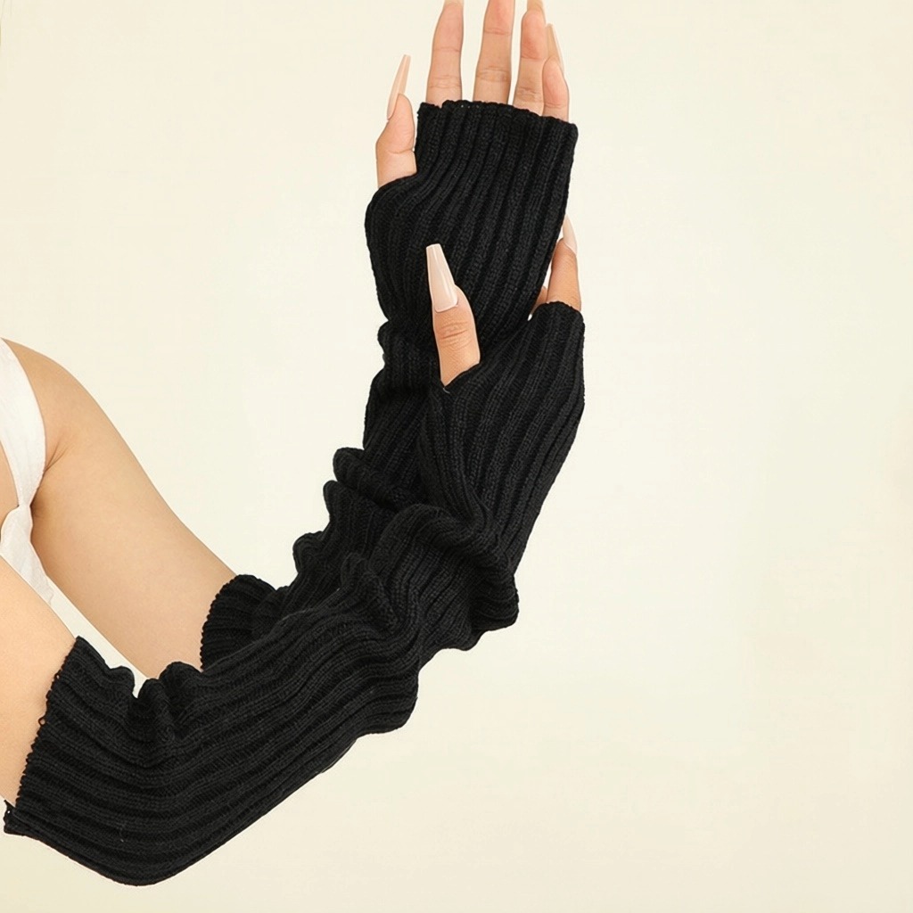 Gloves Women's Winter Long Autumn Winter Knit Fingerless Half Finger Gloves Knit Warm Sleeves