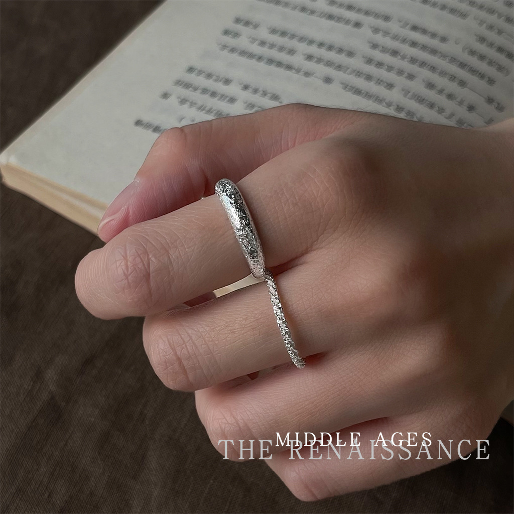 Vintage Retro Silver Zircon Ring Collection Open Index Ring Niche Hand Jewelry