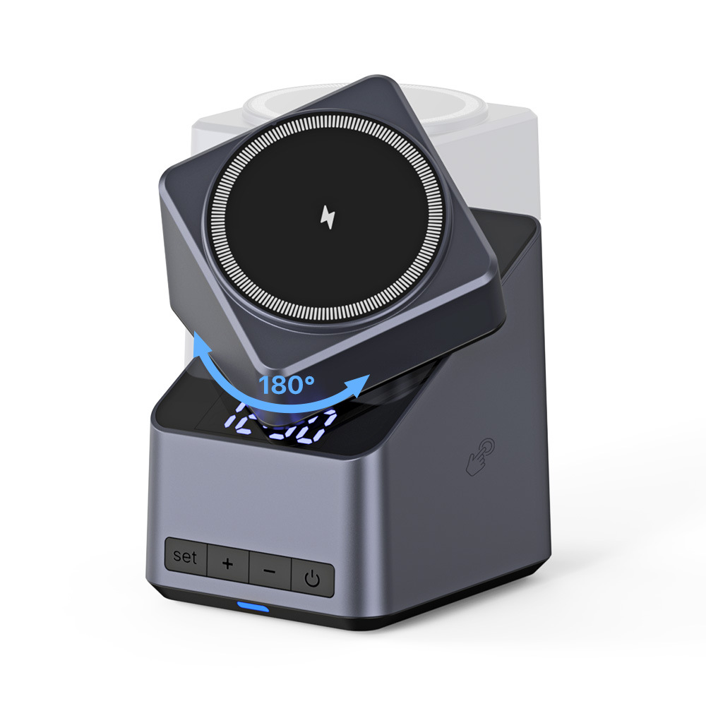 New multifunctional touch rotating clock 15W magnetic wireless charger compatible with Apple phone earphone watch