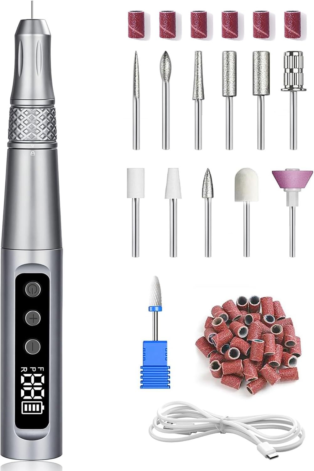 Portable automatic nail drill for professional nail removal, cuticle removal, and nail filing