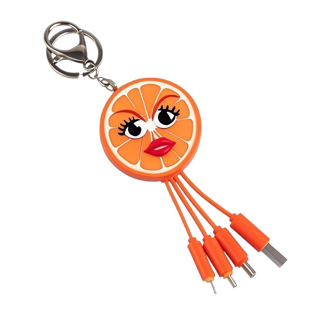 Cartoon fruit pendant cable keychain 3-in-1 data cable for Apple Android gift charging cable