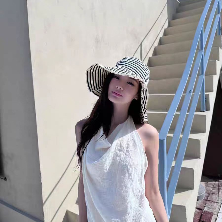 Striped Wide Brim Fisherman Hat for Women, Autumn, Foldable Casual Sun Hat, Outdoor Sun Protection Hat