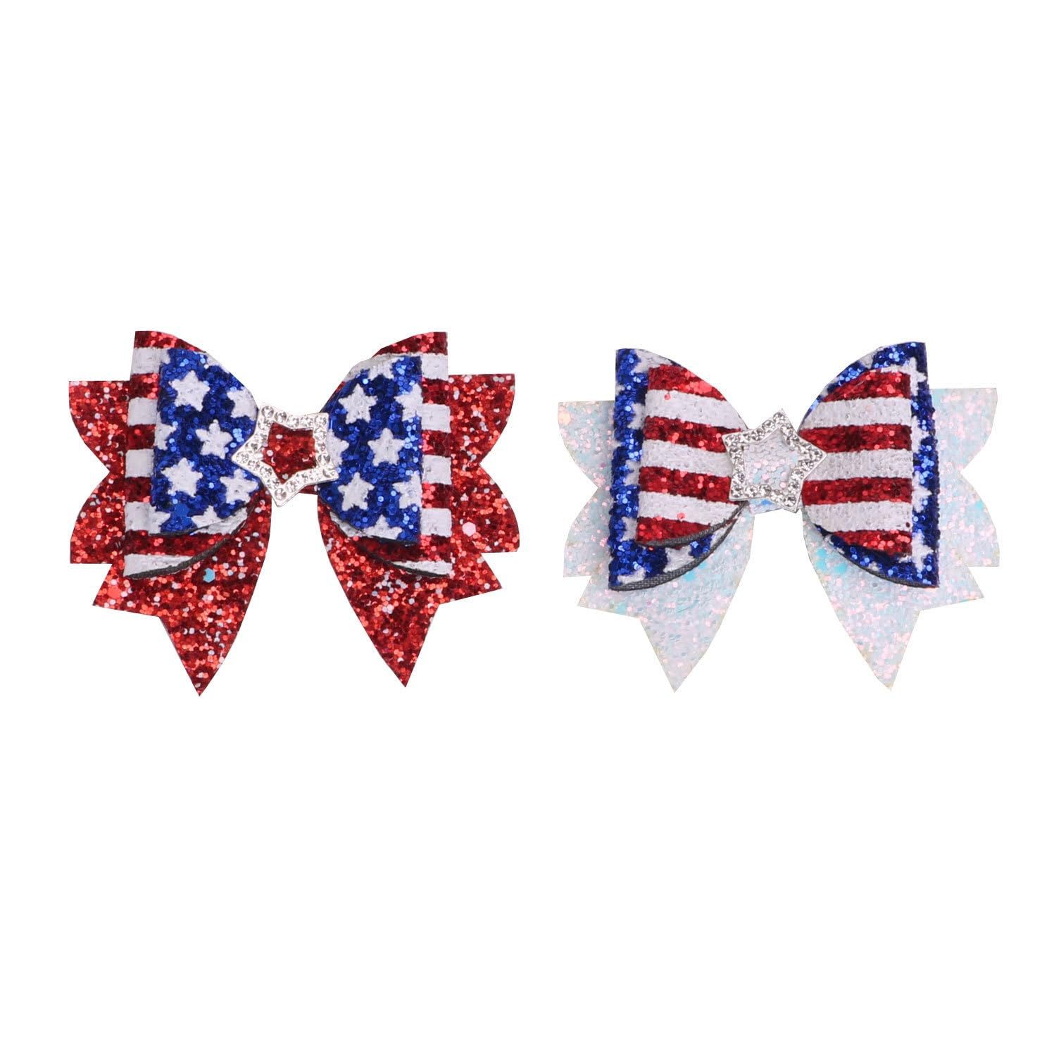 American Children's Party Bow Hair Clip Set Glitter Star Flag Girl Hair Accessory