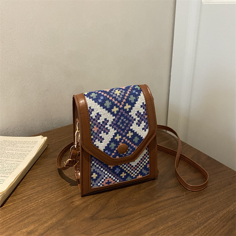 Ethnic Style Crossbody Phone Bag Women 2026 New Single Shoulder Small Square Bag Coin Purse