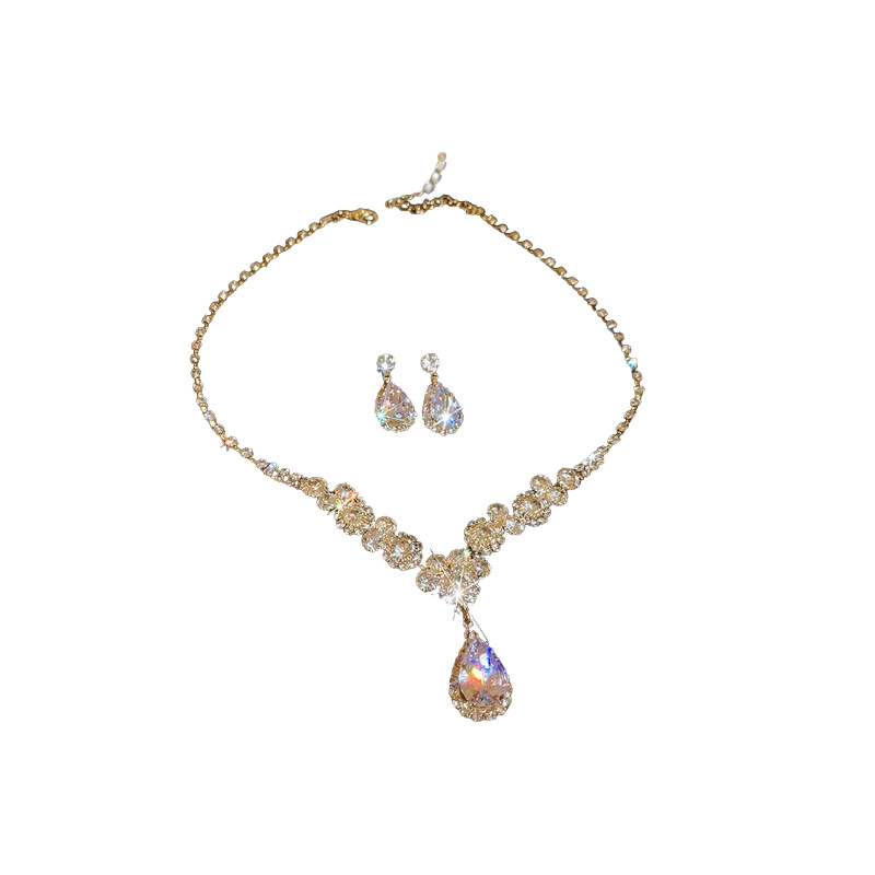 2-Piece Set Teardrop Zirconia Crystal Earrings and Necklace for Women